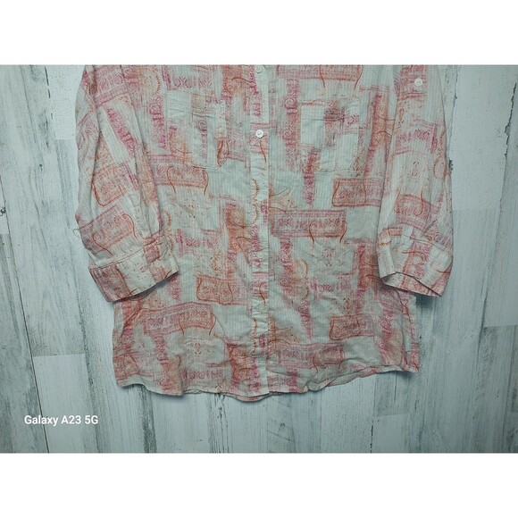 Woolrich Pink & Beige Paisley Button Down Shirt Roll Tab Sleeves Size Large - Picture 2 of 7